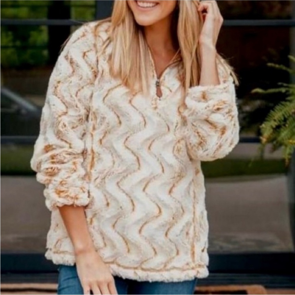 Simply Southern Size S Ripple Fleece Quarter Zip Pullover Orange Cream Soft Cozy